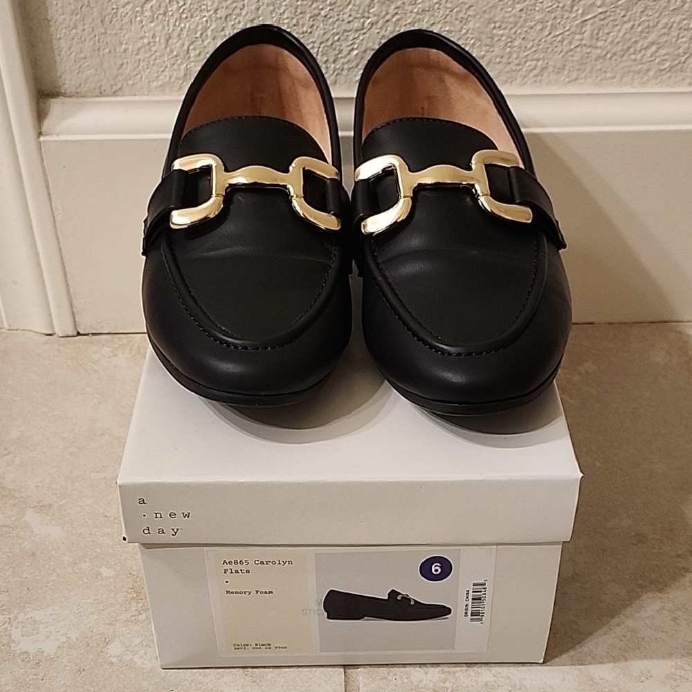 A New Day Black Flats with Gold Detail
